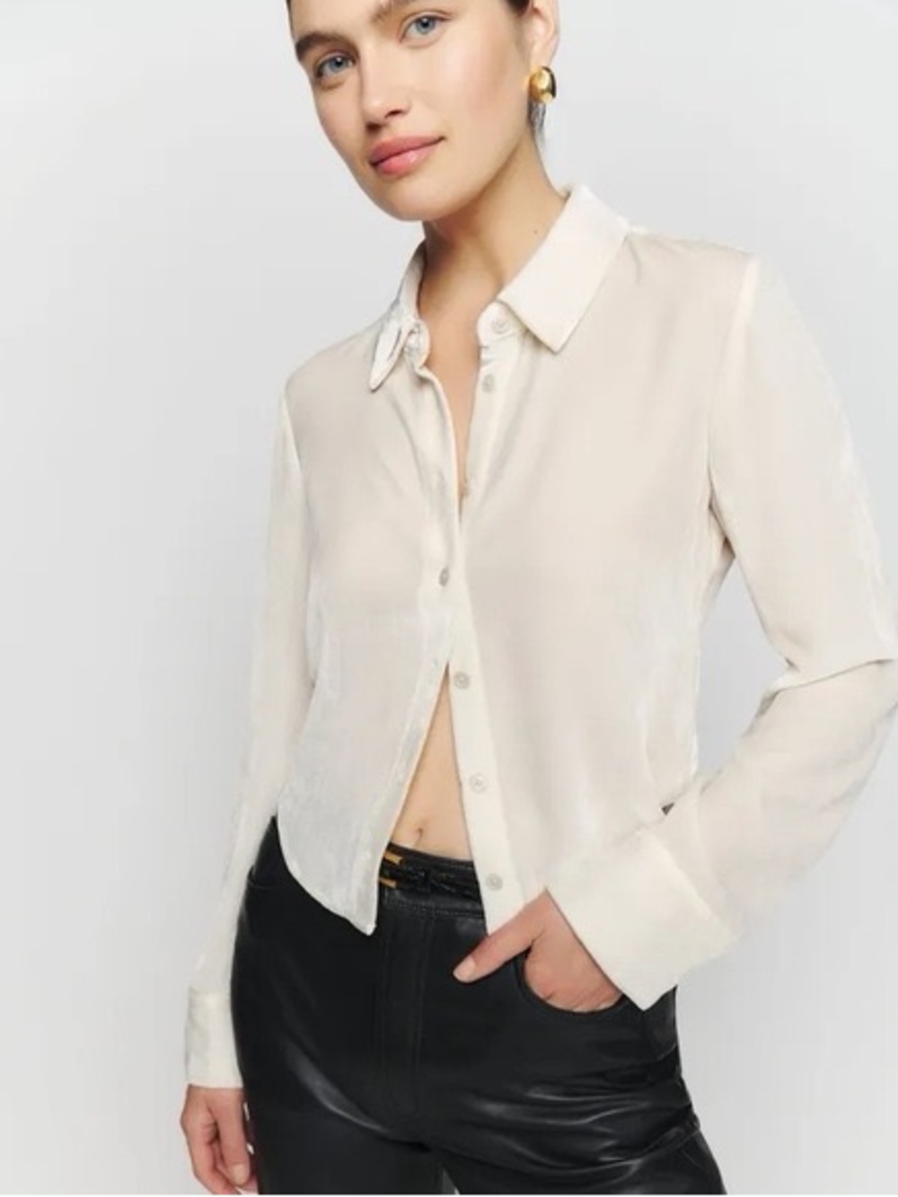 REFORMATION Women's Cream Button-Down Silk (officially S but … very small)